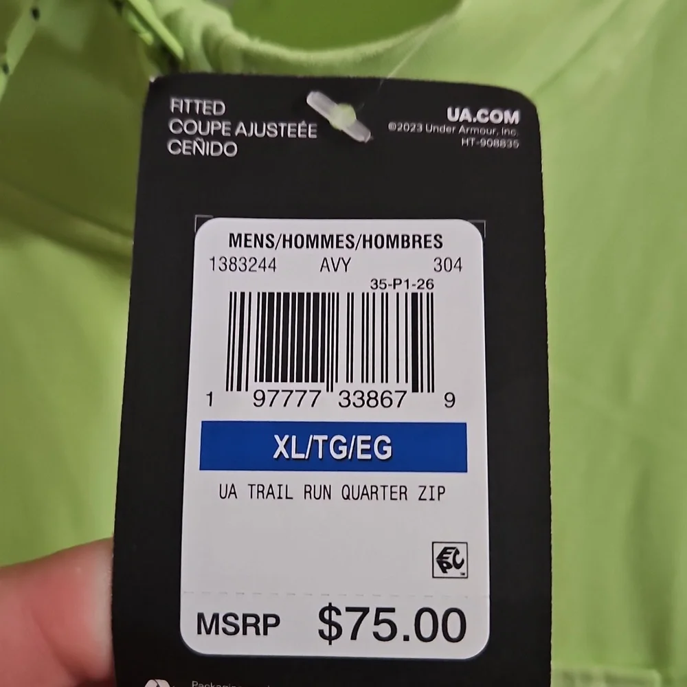 UNDER ARMOUR MEN'S TRAIL RUN 1/4 ZIP ATHLETIC TOP: NEON GREEN: NEW WITH TAGS: XL - Picture 2 of 6